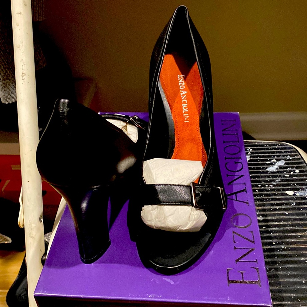 ENZO BLACK LEATHER HIGH HEELS